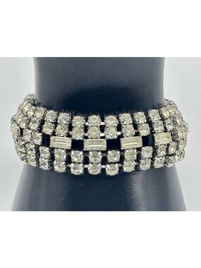 Vintage Clear Rhinestone Domed Bracelet Silver-Tone In the Manner of Wirth of CA